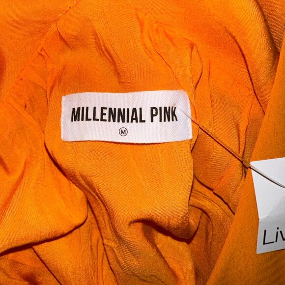 Millennial Pink Tangerine Tiered Puff Sleeve V Neck Dress - Medium - Picture 5 of 9